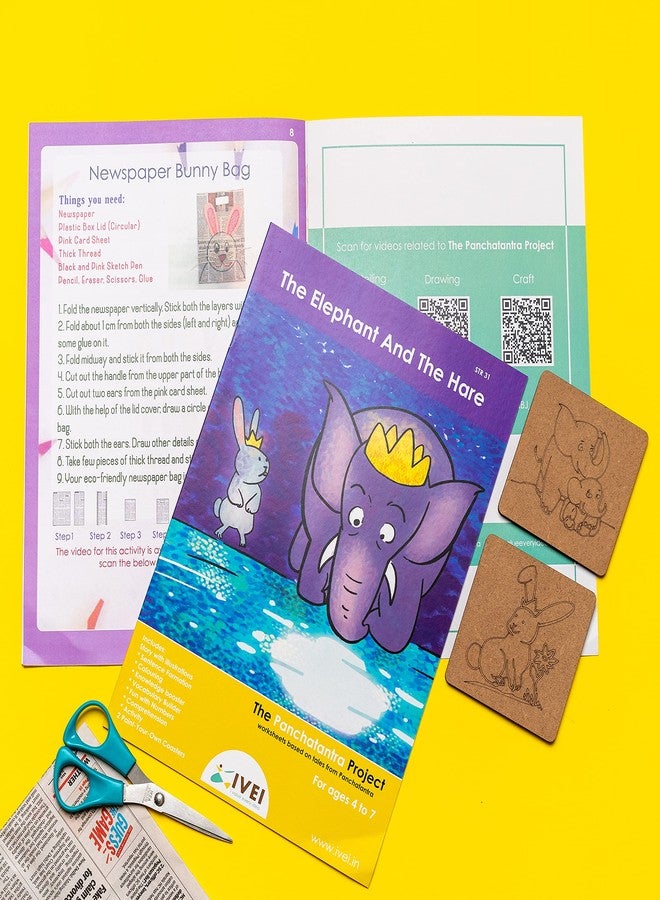 IVEI Panchatantra Story Kids Learning Book - Workbook and 2 DIY Coasters - Colouring Activity Worksheets - Creative Fun Activity and Education for Kids - The Elephant and The Hare (Age 4 to 7 Years) - Image 4