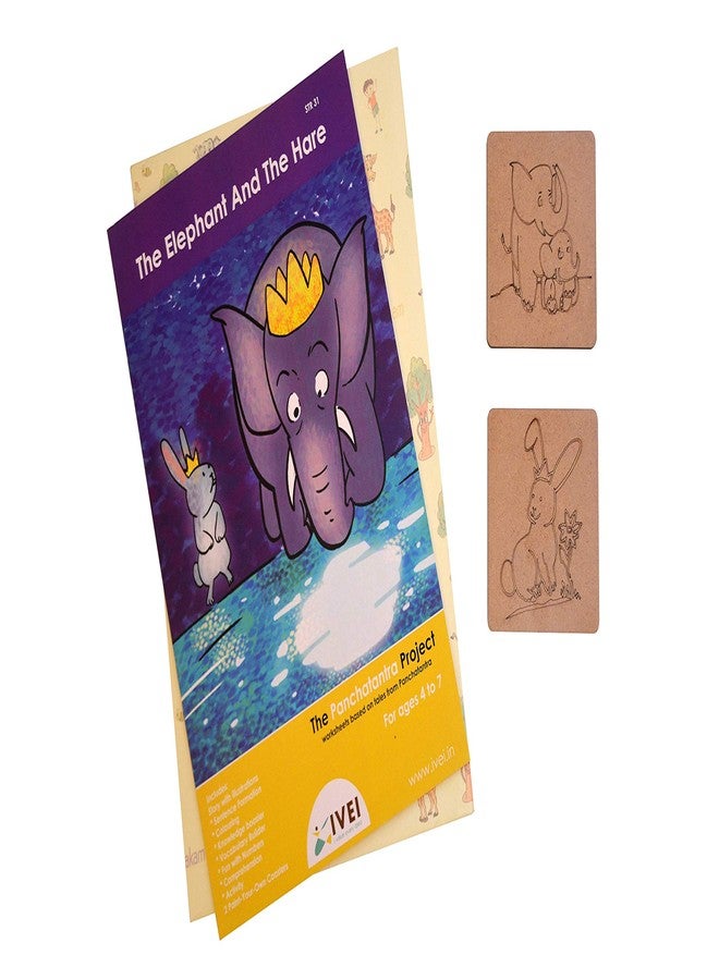 IVEI Panchatantra Story Kids Learning Book - Workbook and 2 DIY Coasters - Colouring Activity Worksheets - Creative Fun Activity and Education for Kids - The Elephant and The Hare (Age 4 to 7 Years) - Image 3