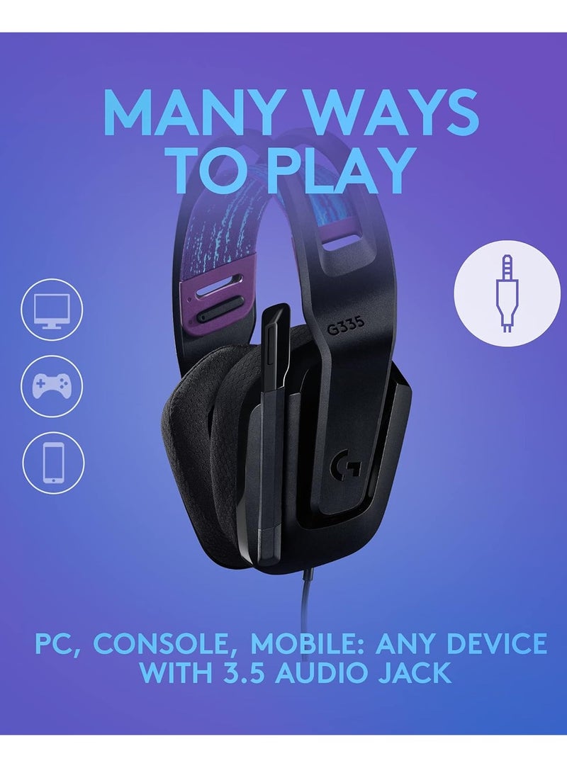 TECH G335 Wired Gaming Headset, With Microphone, 3.5mm Audio Jack, Comfortable Memory Foam Earpads, Lightweight, Compatible With Pc, Playstation, Xbox, Nintendo Switch - Black - Image 3