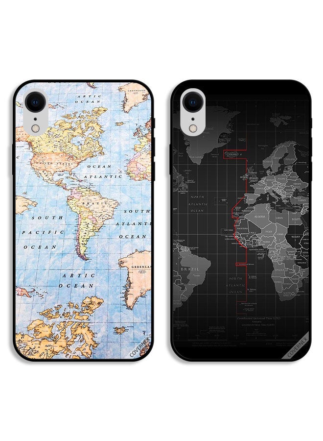 Covernex Two Cases For Apple iPhone XR Protective Covers World Map - Image 1
