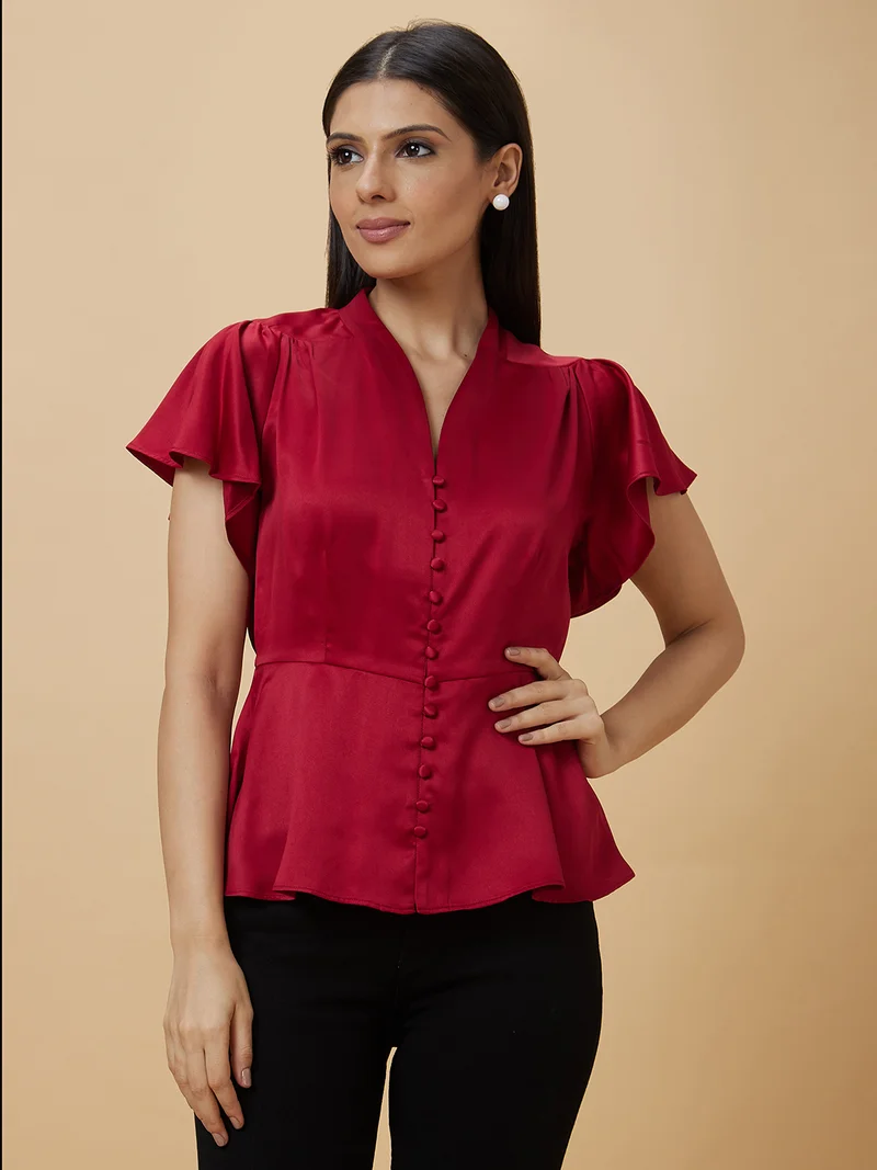 globus Women Flutter Sleeve Peplum Party Top