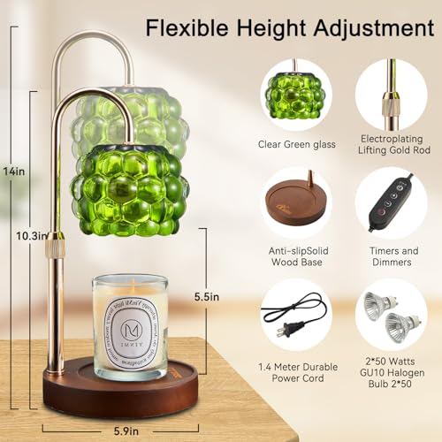 TSJ Home Candle Warmer Lamp with Timer Adjustable - Height Candle Warmer, Dimmer, Vintage Glass Wax Melting Lamps for Home Decor, for Candles in Jars with 2 Bulbs - Image 5