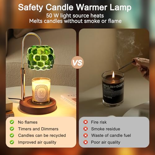 TSJ Home Candle Warmer Lamp with Timer Adjustable - Height Candle Warmer, Dimmer, Vintage Glass Wax Melting Lamps for Home Decor, for Candles in Jars with 2 Bulbs - Image 2