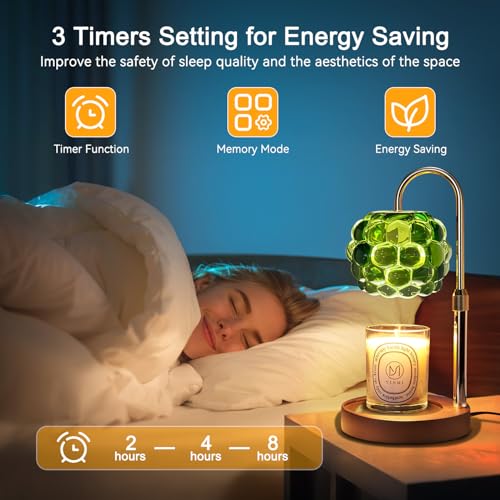 TSJ Home Candle Warmer Lamp with Timer Adjustable - Height Candle Warmer, Dimmer, Vintage Glass Wax Melting Lamps for Home Decor, for Candles in Jars with 2 Bulbs - Image 4
