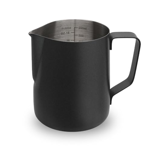 watchget Stainless Steel Milk Frothing Pitcher 20oz/600ml - Espresso Steaming Pitcher for Cappuccino, Latte Art, Coffee Machine Accessories Milk Jug Coffee Frother Cup, Black - Image 1