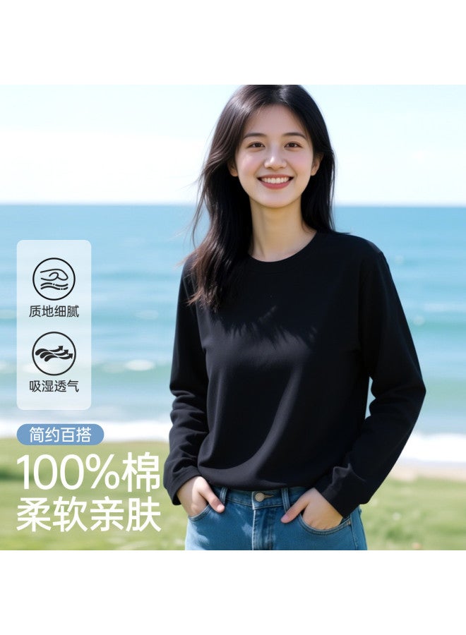 LANG SHA Loose Fit Plus Size Women'S Long Sleeve Round Neck T-Shirt Solid Color Base Layer Tee - Image 2