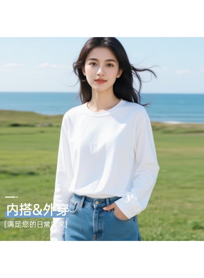 LANG SHA Loose Fit Plus Size Women'S Long Sleeve Round Neck T-Shirt Solid Color Base Layer Tee - Image 4