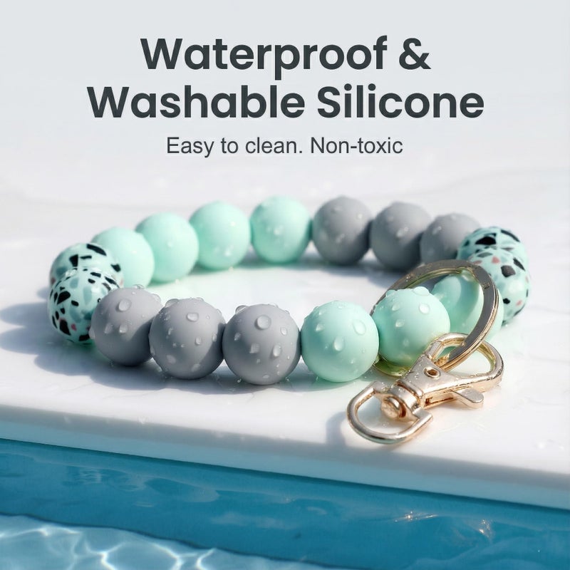 BIHRTC Keychain Bracelet Wrist Silicon Wristlet Key Ring Cars Beaded Bangle with Leather Tassel for Women Girls - Image 4