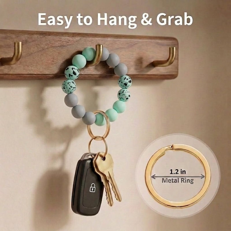 BIHRTC Keychain Bracelet Wrist Silicon Wristlet Key Ring Cars Beaded Bangle with Leather Tassel for Women Girls - Image 3