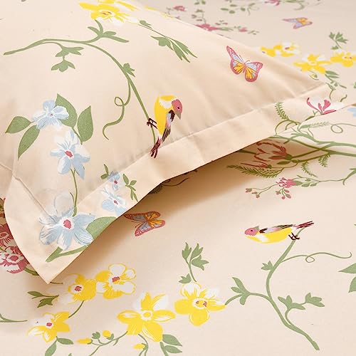 Haus & Kinder 186 TC 100% Cotton Kids Bedsheet with 1 Pillow Cover for Bed, Vibrant Floral Design - 88 x 57 Inches, Peach - Image 1
