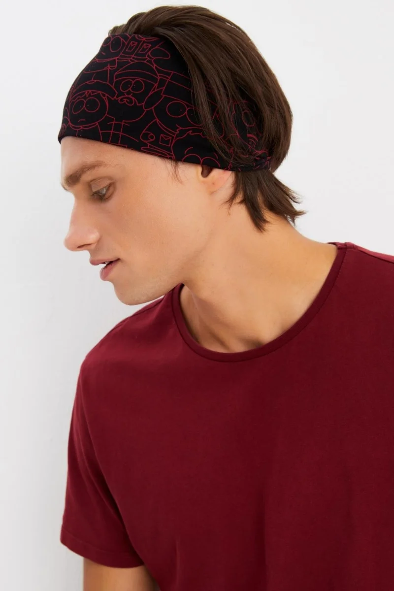 بوتيكجيز Black-Red Men's Cotton Combed Comb, Non-Slip, Ultra Light, Sport Wide Hair Band Bandana Buff