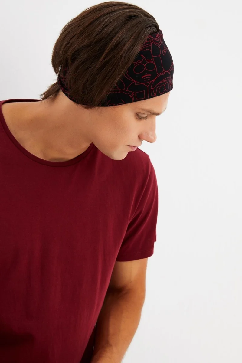 بوتيكجيز Black-Red Men's Cotton Combed Comb, Non-Slip, Ultra Light, Sport Wide Hair Band Bandana Buff