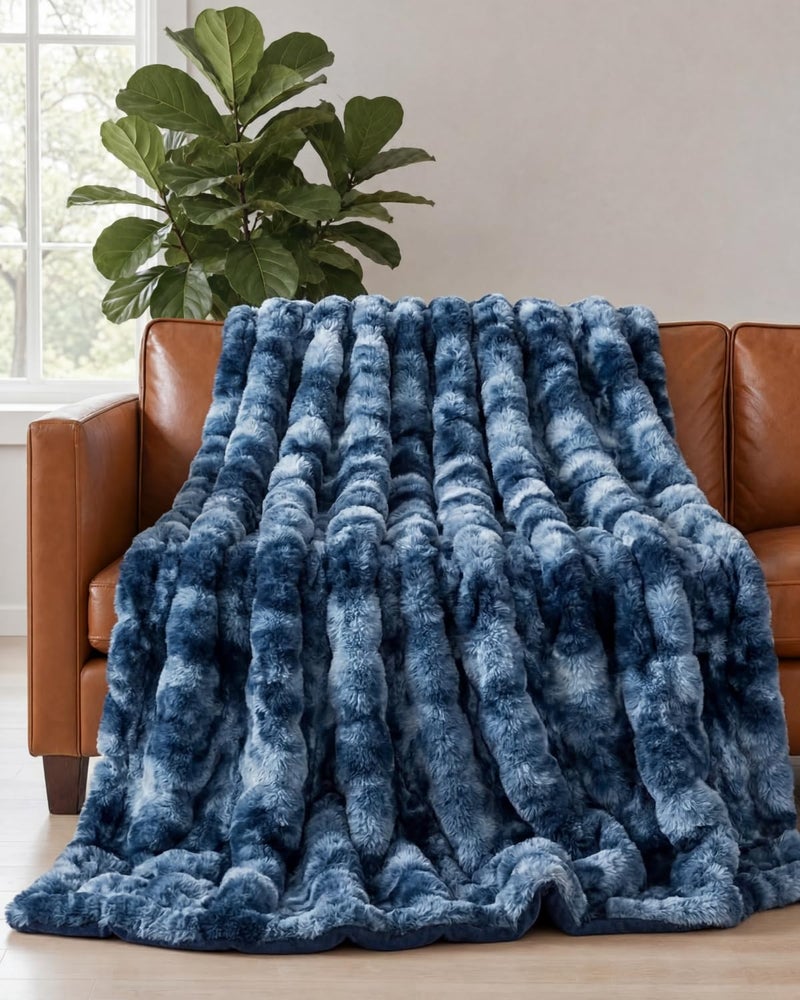 CGK Unlimited Blue Throw Blanket Fluffy Throw Bubble Blanket Throw Size Extra Thick Rabbit Faux Fur for Couch Sofa Chair or Bed All Season UltraSoft Plush Fuzzy Cozy for Men Women Teens 50 x 60 - Image 2