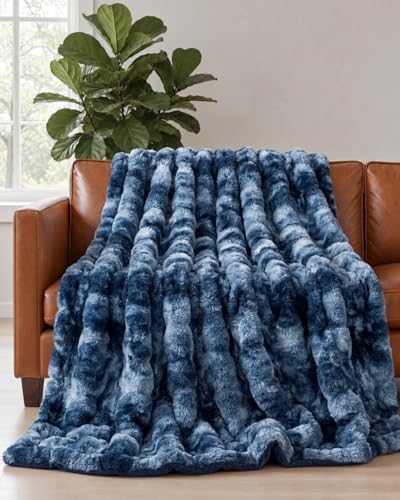 CGK Unlimited Blue Throw Blanket Fluffy Throw Bubble Blanket Throw Size Extra Thick Rabbit Faux Fur for Couch Sofa Chair or Bed All Season UltraSoft Plush Fuzzy Cozy for Men Women Teens 50 x 60 - Image 1