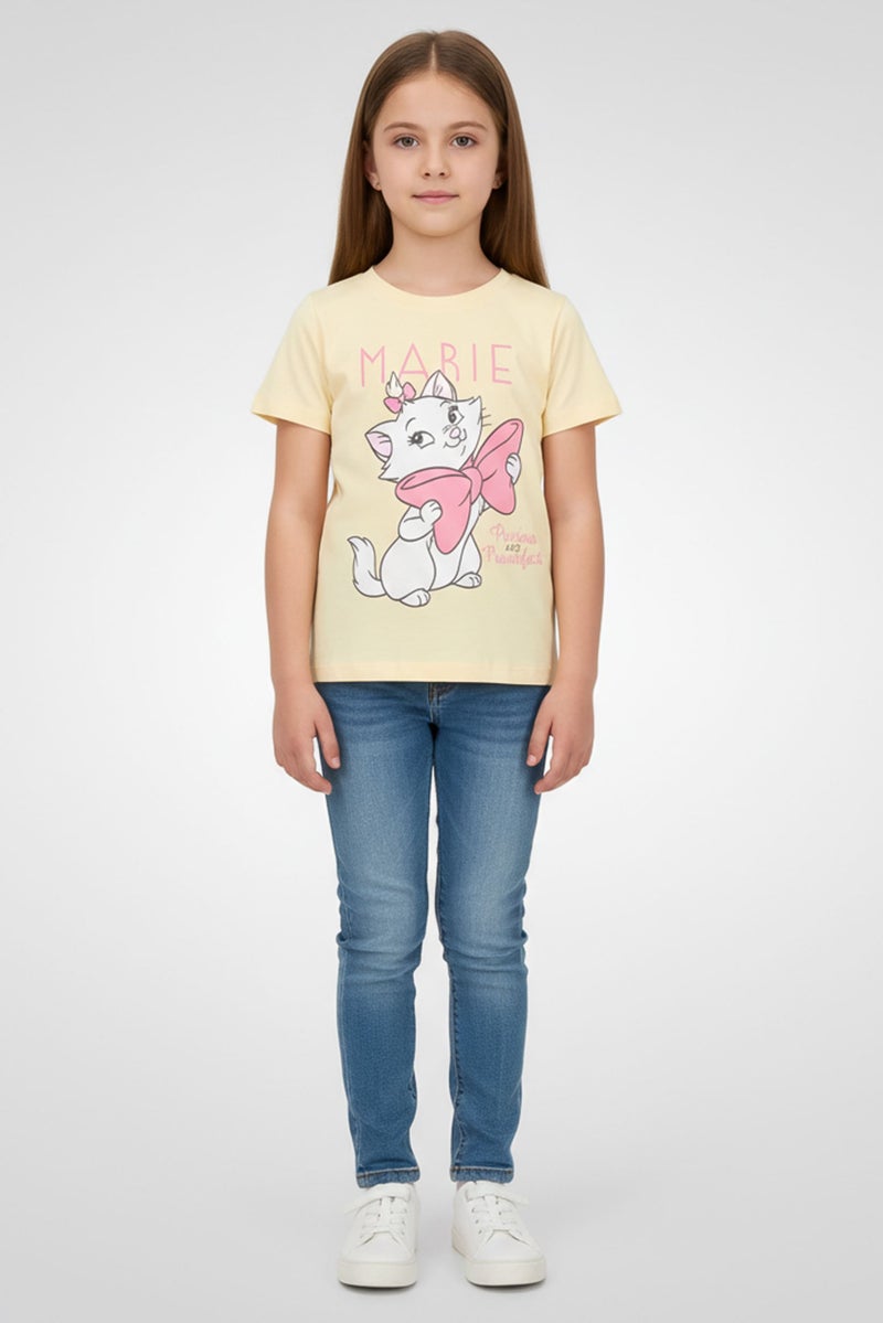 Disney Kids Girl Short Sleeve The Aristocats Marie Top, Yellow - Image 1