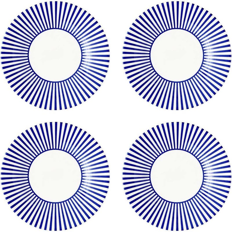 Spode Spode Steccato Collection  875 Salad Plate Stripe Cobalt Blue Set of 4  Earthenware  Microwave and Dishwasher Safe  Made in England  Serving Plate for Salad Pasta or Appetizers  - Image 1
