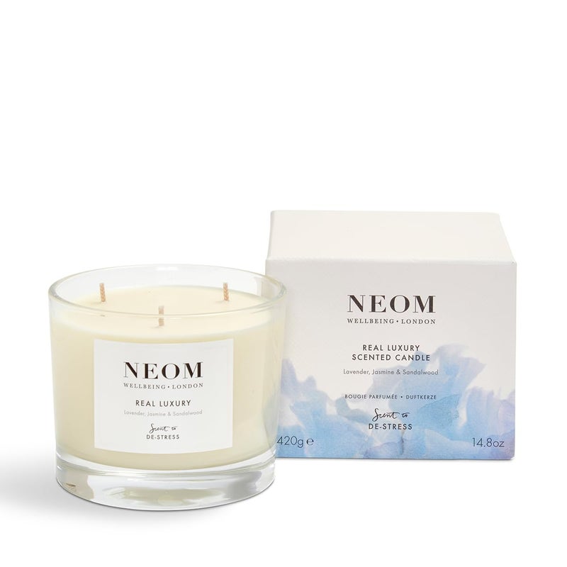 NEOM - Candle, 3 Wick | Lavender, Jasmine & Sandalwood | Scented Candles for Home | Luxury Aromatherapy Candles | Essential Oil Candles | Tranquil & Relax | Signature De-Stress Scent - Image 1