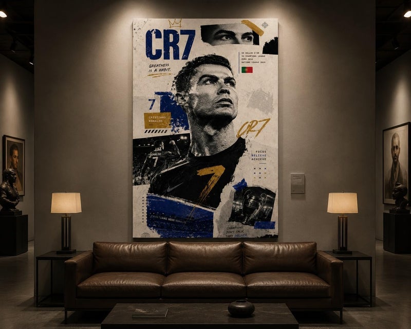 ARS Cristiano Ronaldo Canvas Wall Art, Modern CR7 Football Star Portrait with Champions League Typography, Dynamic Sports Print for Boys Bedroom, Sports Lounge Decor, Ready to Hang - Image 2