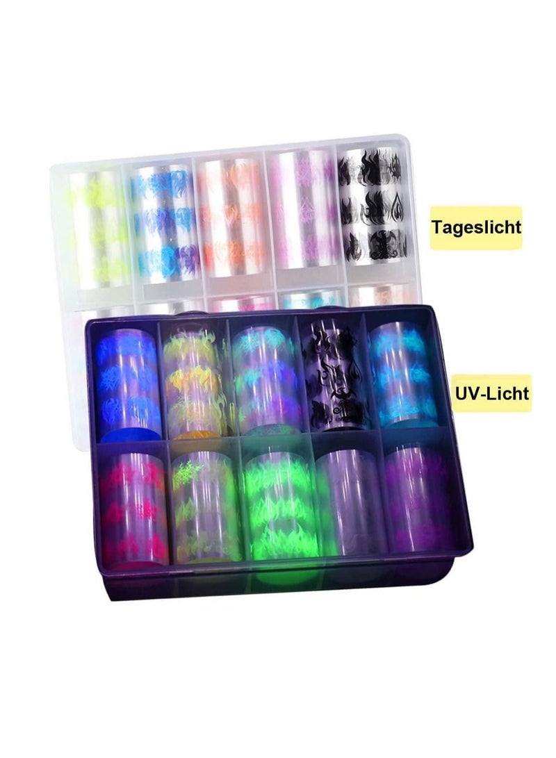 Excefore Luminous Nail Art Supplies Self Adhesive Nail Decals Flame Star Moon Heart Designer Nail Stickers for Women Acrylic Nails Design Manicure Art Decorations - Image 4