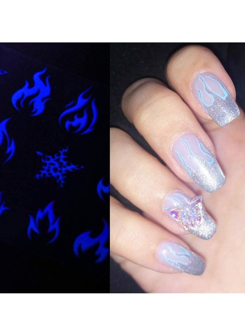 Excefore Luminous Nail Art Supplies Self Adhesive Nail Decals Flame Star Moon Heart Designer Nail Stickers for Women Acrylic Nails Design Manicure Art Decorations - Image 5