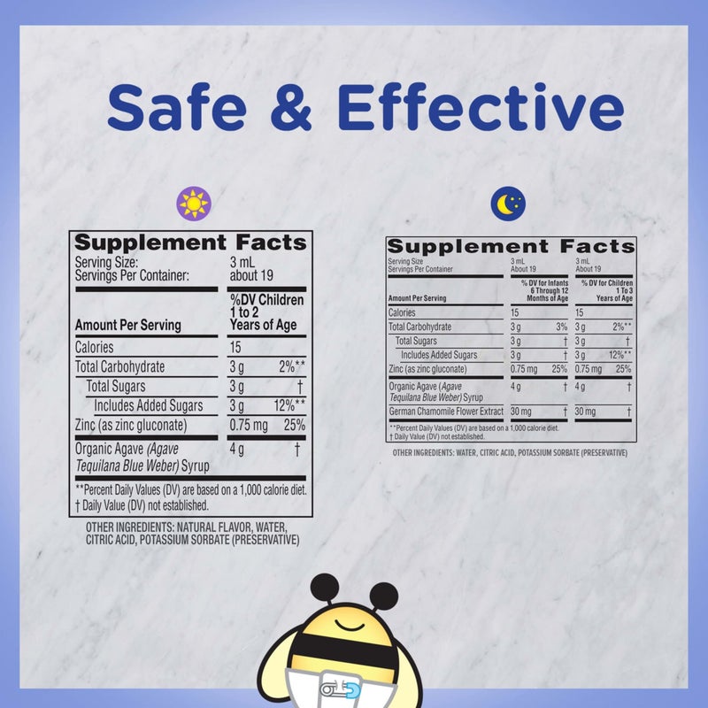 Zarbee's Zarbeeâ€™s Baby Day & Night Cough Medicine & Syrup Value Pack with Organic Agave + Zinc for Immune Support, Natural Grape Daytime & Chamomile Nighttime, Baby Cough Medicine, 2 x 2 fl oz - Image 5