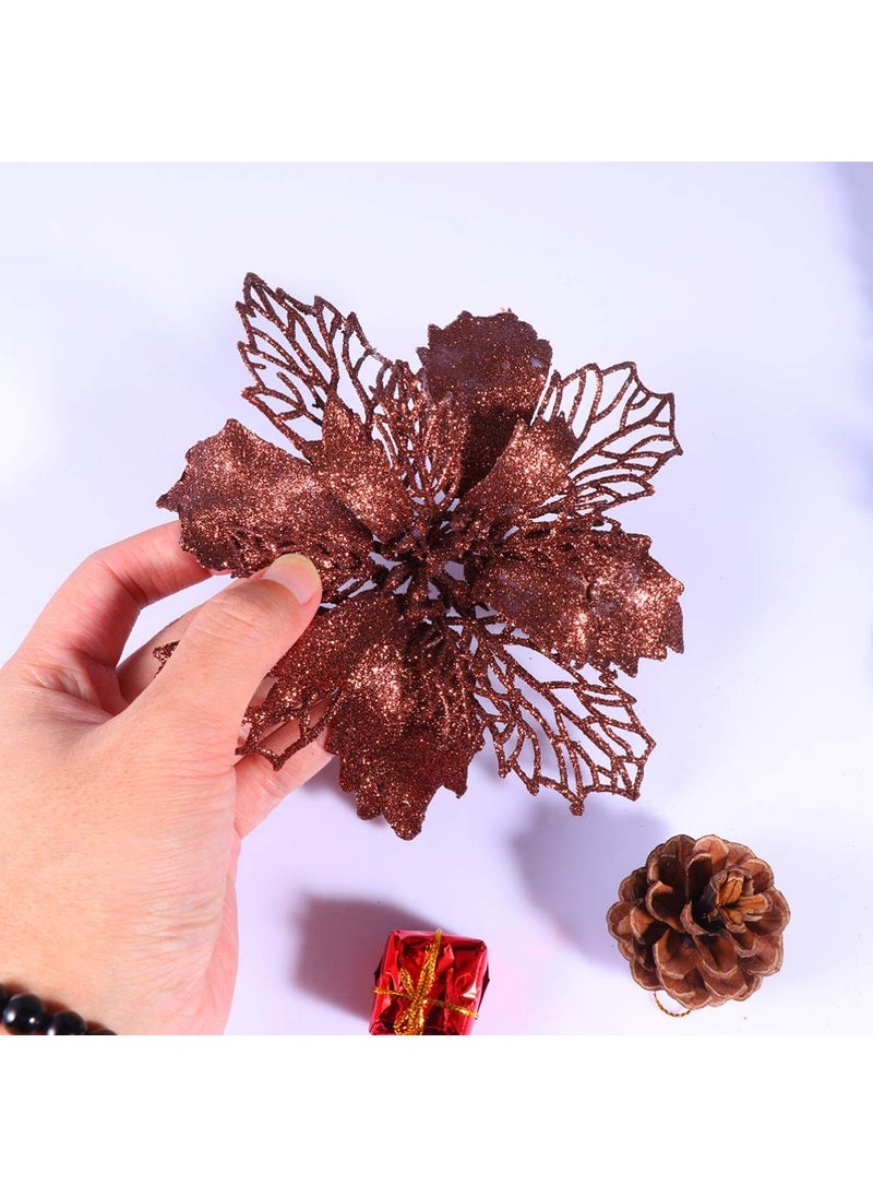 Toyvian Toyvian 12pcs Glitter Poinsettia Ornaments Christmas Tree Decorations Xmas Tree Pendant Artificial Floral Christmas Flowers Xmas Tree Christmas Wreath Decor  - Image 4