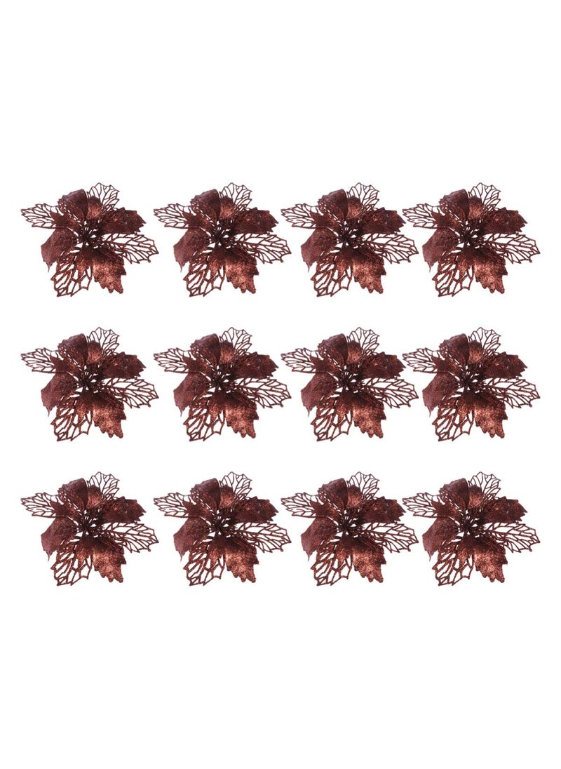 Toyvian Toyvian 12pcs Glitter Poinsettia Ornaments Christmas Tree Decorations Xmas Tree Pendant Artificial Floral Christmas Flowers Xmas Tree Christmas Wreath Decor  - Image 1