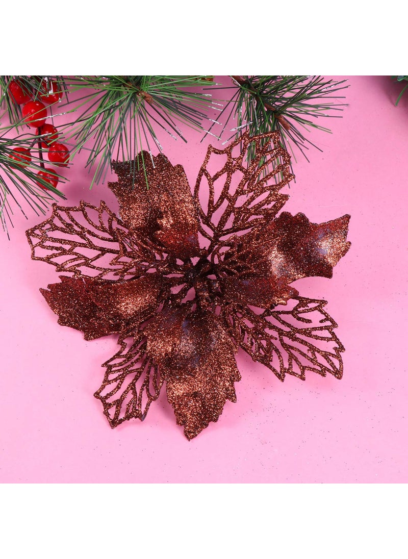 Toyvian Toyvian 12pcs Glitter Poinsettia Ornaments Christmas Tree Decorations Xmas Tree Pendant Artificial Floral Christmas Flowers Xmas Tree Christmas Wreath Decor  - Image 5