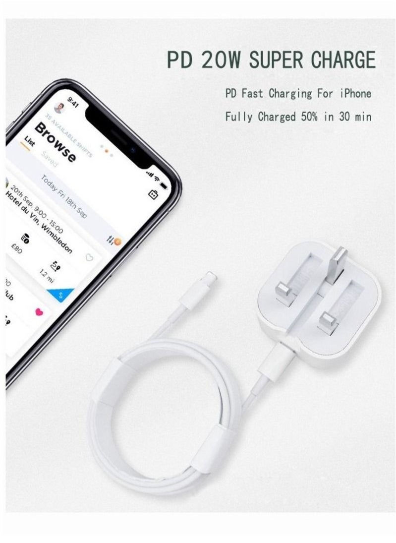 شاحن ايفون سريع 20 وات | شاحن حائط USB C سريع مع كابل USB C إلى Lightning بطول 1 متر متوافق مع iPhone 14/14 Pro/14 Pro Max/13/12/SE2020/11/XR/XS Max/X/iPad
