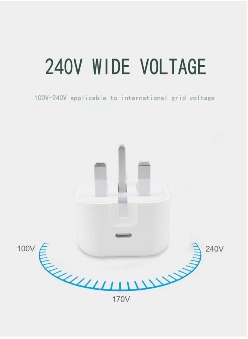 شاحن ايفون سريع 20 وات | شاحن حائط USB C سريع مع كابل USB C إلى Lightning بطول 1 متر متوافق مع iPhone 14/14 Pro/14 Pro Max/13/12/SE2020/11/XR/XS Max/X/iPad
