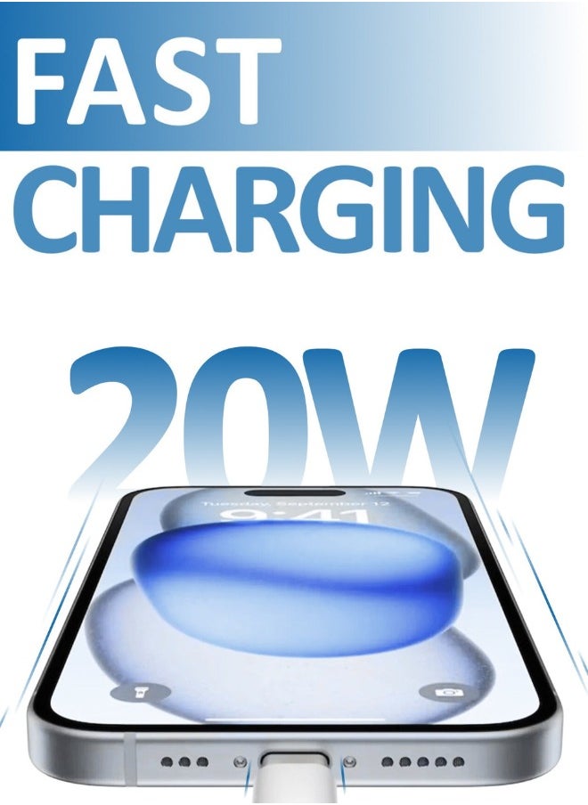 شاحن ايفون سريع 20 وات | شاحن حائط USB C سريع مع كابل USB C إلى Lightning بطول 1 متر متوافق مع iPhone 14/14 Pro/14 Pro Max/13/12/SE2020/11/XR/XS Max/X/iPad