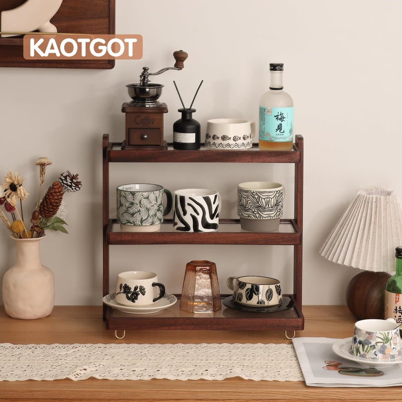 KAOTGOT Coffee Mug Holder Wooden Cup Rack,3-Tier Acrylic Home Coffee Mug Display Rack for Kitchen Countertops, Coffee Bars, for Placing Mugs, Coffee Beans, Syrup, Cups, Stirrers - Image 2