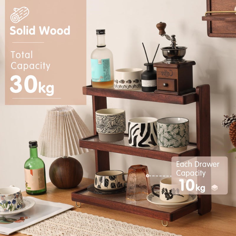 KAOTGOT Coffee Mug Holder Wooden Cup Rack,3-Tier Acrylic Home Coffee Mug Display Rack for Kitchen Countertops, Coffee Bars, for Placing Mugs, Coffee Beans, Syrup, Cups, Stirrers - Image 3