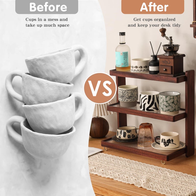 KAOTGOT Coffee Mug Holder Wooden Cup Rack,3-Tier Acrylic Home Coffee Mug Display Rack for Kitchen Countertops, Coffee Bars, for Placing Mugs, Coffee Beans, Syrup, Cups, Stirrers - Image 5