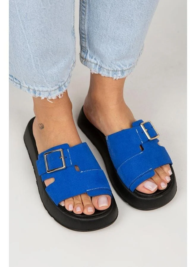 Manijero  Begonia Women's Genuine Leather Buckle Blue Slipper. for Women | Best Price UAE