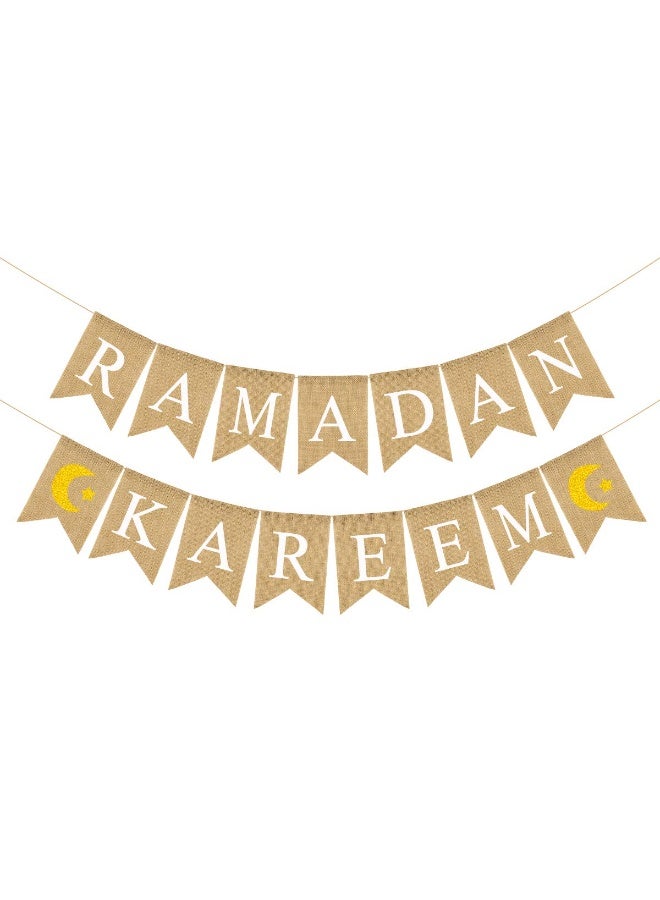 Chielor Ramadan Kareem Banner for Ramadan Decorations, Ramadan Kareem Decorations Banner with Moon and Star, Ramadan Party Decor Supplies for Home Muslim Festival - Image 1