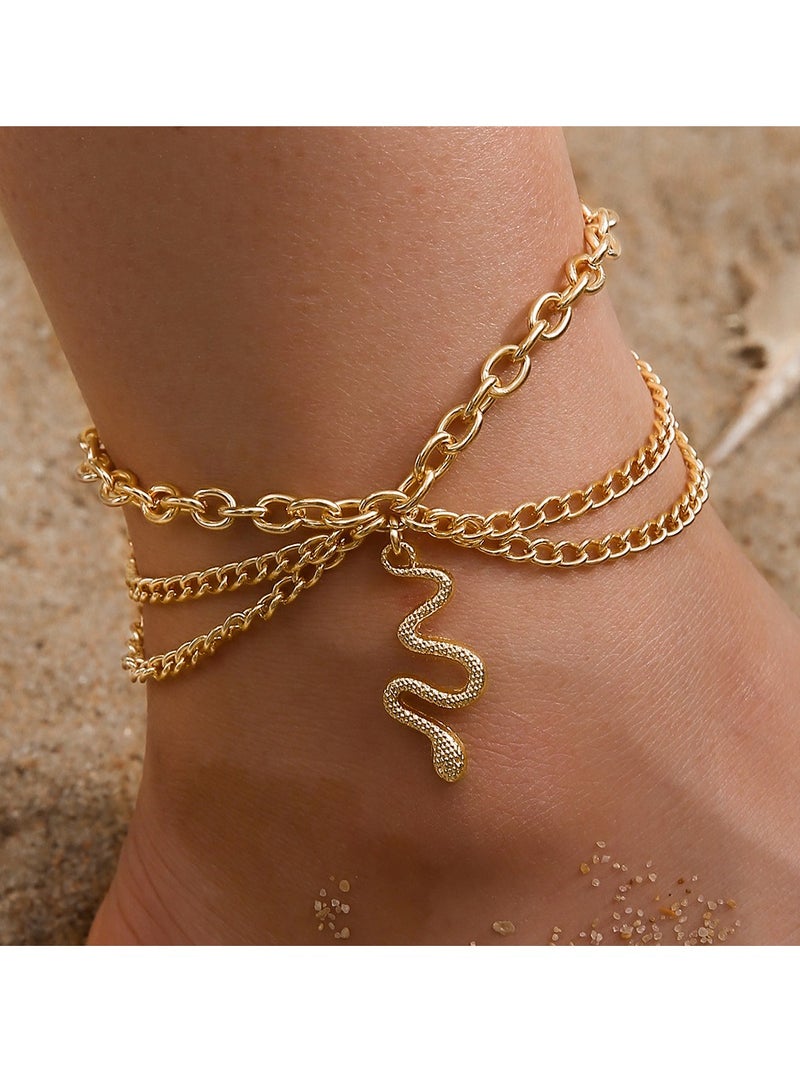 Snake Anklet Bracelet Extension Chain Dainty Alloy Foot Jewelry for Women Girls Perfect Gift for Birthday Valentine's Day Golden - Image 1