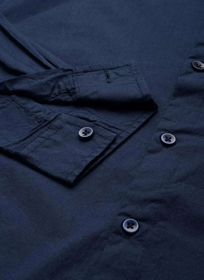 The Indian Garage Co Men Regular Fit Solid Full Sleeves Mandarin Collar Casual Shirt