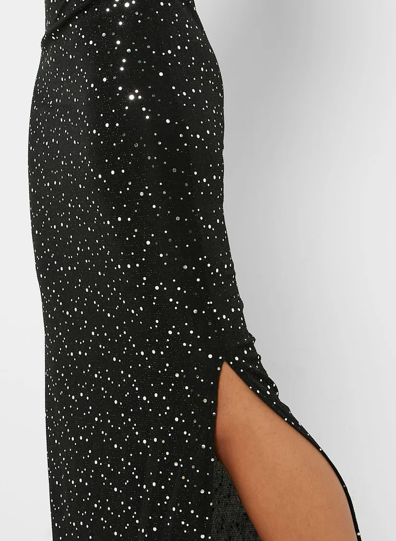 Wallis Front Split Sequin Dress