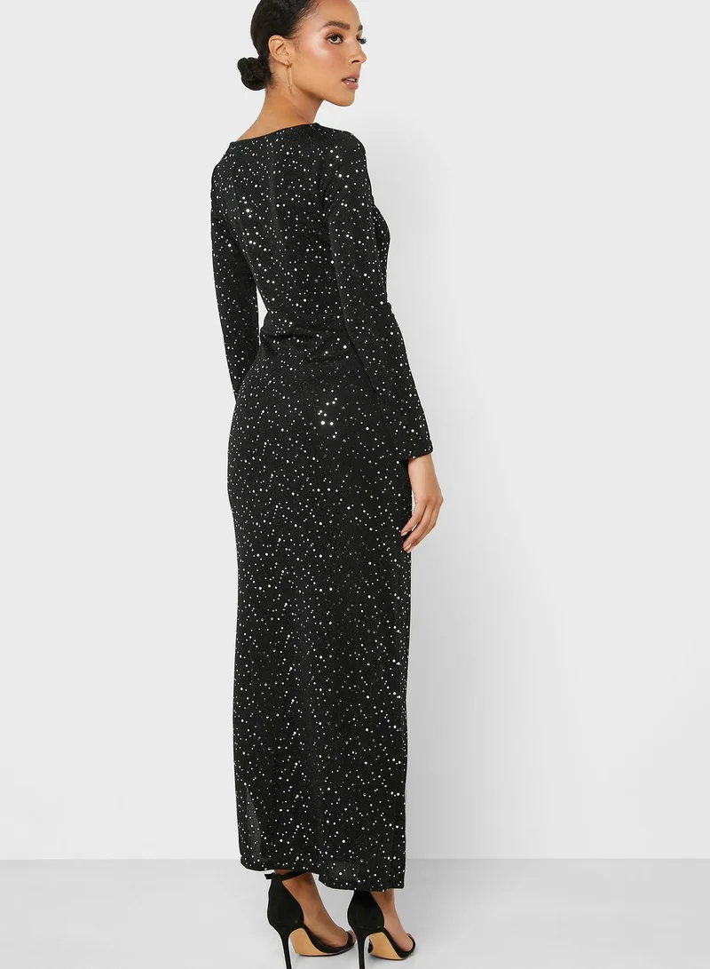 Wallis Front Split Sequin Dress