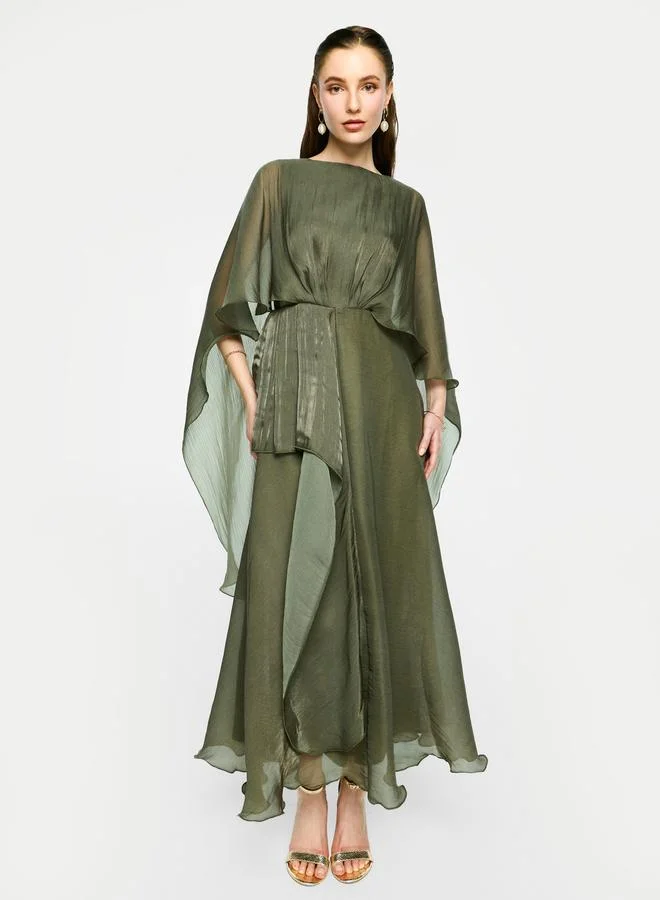 هاوس اوف مودا House of Moda Organza Cape Sleeve Waist Tie-Up Maxi Dress