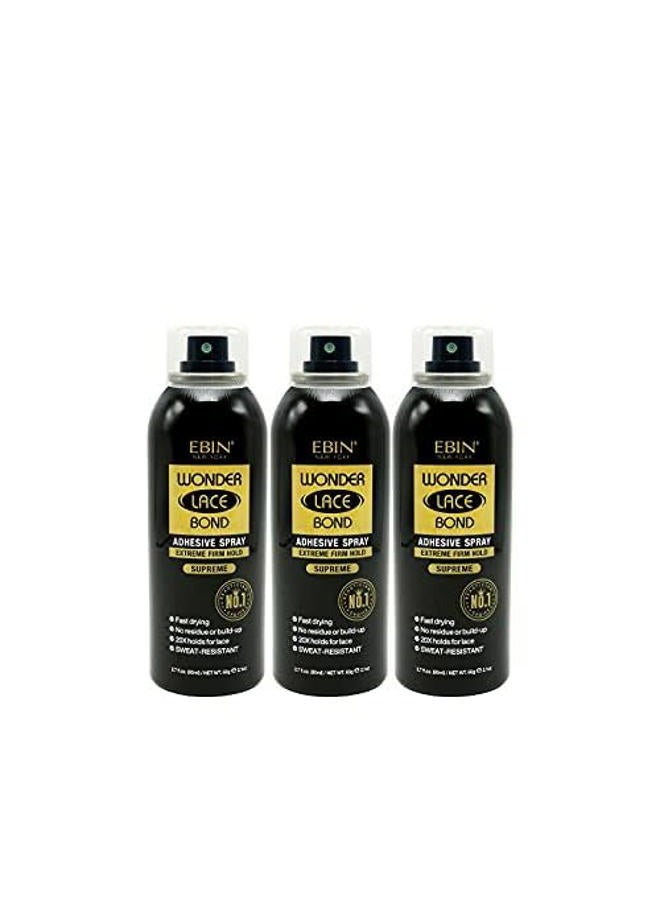 EBIN NEW YORK Wonder Lace Bond Adhesive Spray Supreme 3pack - Extreme Firm Hold 2.7oz/ 80ml | Active Use, Fast Drying, No Residue, No Build-up, Powerful Hold, All-Day Hold, Daily Wig Application - Image 1
