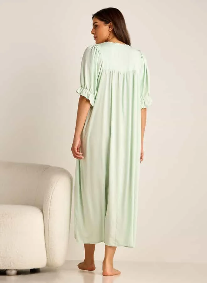 Splash FAV Lace Detail Maternity Night Gown with Puff Sleeves