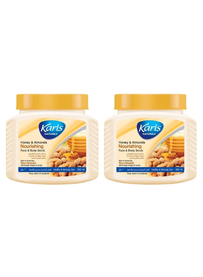 KARIS 2Pcs Karis Honey & Almonds Nourishing Face & Body Scrub 600Ml - Image 1