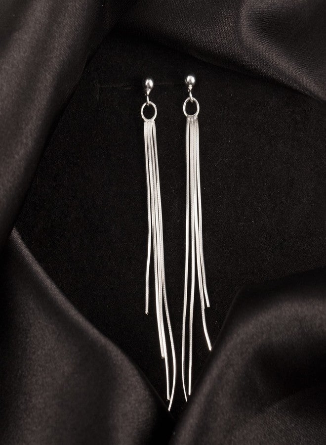 ALEXCRAFT أقراط فضة استرلينية 925 للنساء مع خيوط متدلية وأقراط متدلية طويلة متلألئة وسلسلة متدلية كريستالية أنيقة ورقيقة للأعراس - Image 5