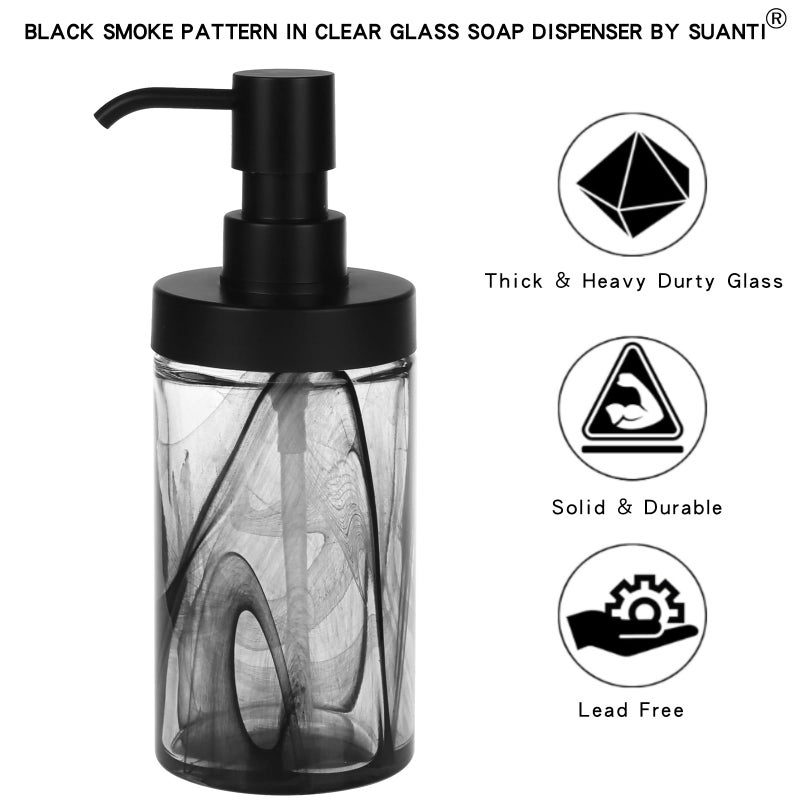 Suanti 2 Pcs Lotion Dispenser,12.5 Oz Black Moire Wide Open Glass Hand Soap Dispenser for Bathroom & Kitchen, Dish Soap Dispenser with Easy-to-Press Pump and Waterproof Labels - Image 3
