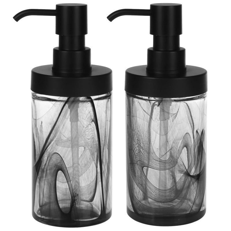 Suanti 2 Pcs Lotion Dispenser,12.5 Oz Black Moire Wide Open Glass Hand Soap Dispenser for Bathroom & Kitchen, Dish Soap Dispenser with Easy-to-Press Pump and Waterproof Labels - Image 1
