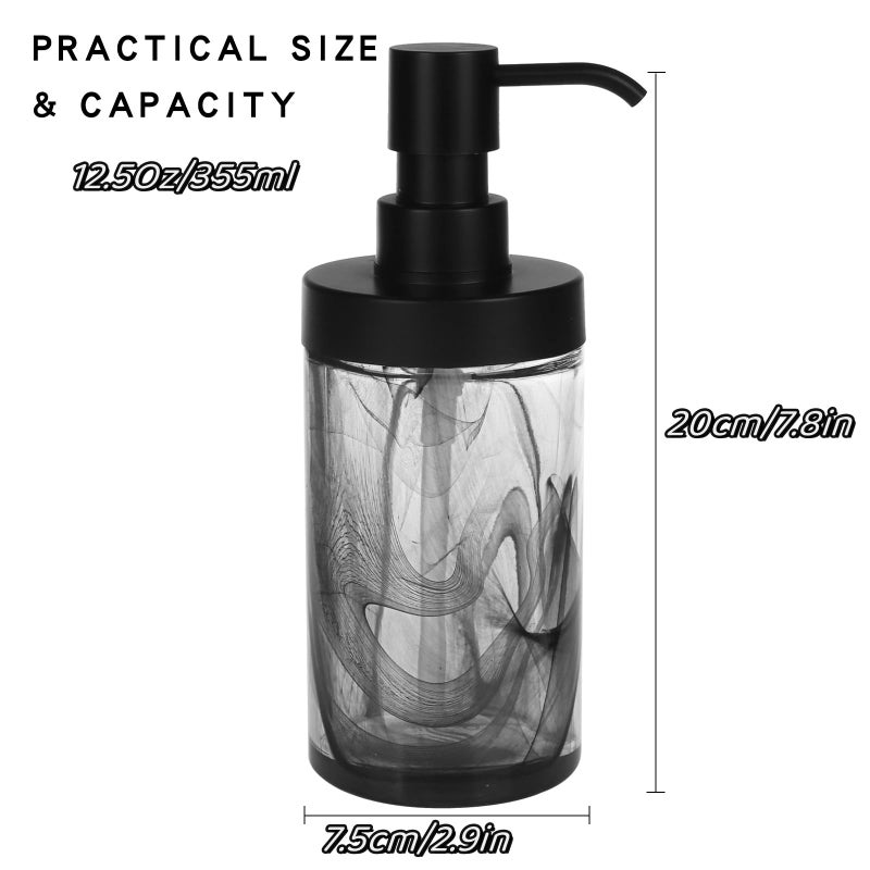 Suanti 2 Pcs Lotion Dispenser,12.5 Oz Black Moire Wide Open Glass Hand Soap Dispenser for Bathroom & Kitchen, Dish Soap Dispenser with Easy-to-Press Pump and Waterproof Labels - Image 4