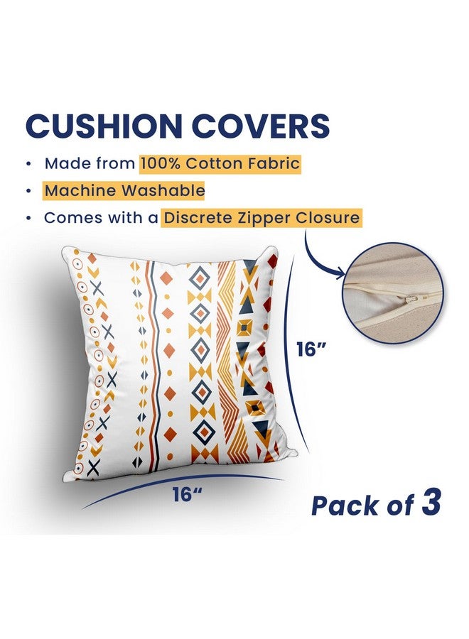 Urban Space Decorative Cotton Cushion Cover Set of 3, 16 inch x 16 inch Cushion Covers for Sofa, Bedroom, Living Room (Orange, Cushion Cover 40cm x 40cm, Set of 3) - Image 4