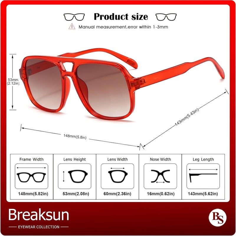 Breaksun Square Aviator Sunglasses for Men Women Fashion Vintage Diamond Cutting Lens Classic Military Pilot Gradient Shades - Image 3